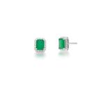 Brinco Retangular Esmeralda Fusion com Cravação Lateral Banhado a Ródio Branco - 1 cm x 0,9 cm