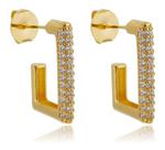 Brinco Retangular Kate Cravejada Com Zircônias Cristal Banhado em Ouro 18k