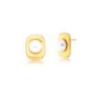Brinco retangular liso com pérola shell banhado a ouro - 2,5 cm x 1,9 cm