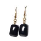 Brinco Retangular Pedra Obsidiana Negra Anzol Dourado