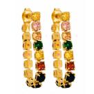 Brinco Riviera de Zircônias Colorida Argola Banhado a Ouro 18k