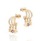 Brinco Rommanel Banhado Ouro 18K Meia Argola Tripla Com Pingentes Pendurados 527637