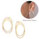 Brinco Rommanel Oval Vazado Sobreposto Banhado A Ouro 18k Lindo Elegante 527409