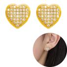 Brinco Semi Joias Feminino Coração Pavê Cravejado Banho Ouro 18k Rodio Branco Zirconia Semijoia Garantia Noiva Festa