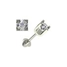 Brinco Ssegundo Furo Bebe Quadrado Pedra Branca Ouro 18K FS04BRANCO