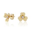 Brinco Trevo 3 Folhas com 9 mm com zircônias em Ouro 18K