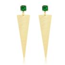 Brinco Triângulo Fosco Com Pedra Zircônia Verde Esmeralda Banhado a Ouro 18k