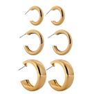 Brinco Trio Argolas Tubo Redondo Dourado Sofisticado Fino Brinco Trio Argolas Tubo Redondo Dourado Sofisticado Fino