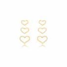 Brinco Trio Coração Micro Zircônia banhado em ouro 18k