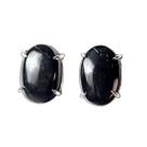 Brinco Turmalina Preta Cabochão Oval Classe B 14mm Prata 950