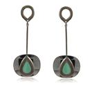 Brinco Vitória Régia Verde Água Gota Cheia Ródio Negro