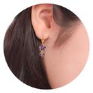 Brinco Zircônia Strass Flor Roxo Brincos Pendentes -