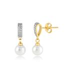 Brinco Zirconias Cristal Pérola 7mm Folheado Ouro Zircônia