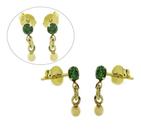 Brinco Zircônio Verde Infantil Pendente Esfera Ouro J24953 Brinco Zircônio Verde Infantil Pendente Esfera Ouro J24953