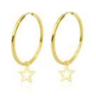 Brincos Argola em Ouro 18k 750 Com pingente Estrela