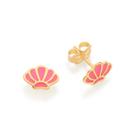 Brincos banhado ouro 3x 24k 18k e 22k feminino infantil rommanel concha rosa resina 526574