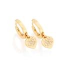 Brincos banhado ouro 3x 24k 18k e 22k femininos argola coração zircônia rommanel pendurado 524045