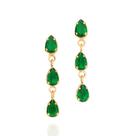 Brincos banhado ouro 3x 24k 18k e 22k femininos festa gotas verdes rommanel com cristais pendurados 526746