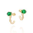 Brincos banhado ouro 3x 24k 18k e 22k femininos meia argola corrente e pedras cristais ovais verde rommanel 527279