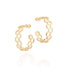 Brincos banhado ouro 3x 24k 18k e 22k femininos meia argola rommanel colmeia geométrico 527188