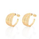 Brincos banhado ouro 3x 24k 18k e 22k femininos meia argola rommanel de fios lisos 527079 Brincos banhado ouro 3x 24k 18k e 22k femininos meia argola rommanel de fios lisos 527079