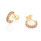 BRINCOS BANHADO OURO 3X 24K 18K E 22K FEMININOS MEIA ARGOLA ZIRCÔNIAS PEQUENOS ROMMANEL LILÁS 527097 cor:Lilás