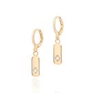 Brincos banhado ouro 3x 24k 18k e 22k femininos pequenos argola cravejado pedra zircônia retangular pendurado rommanel 527238