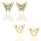 Brincos banhado ouro 3x 24k 18k e 22k femininos pequenos borboleta rommanel cristal azul branco 522326 Brincos banhado ouro 3x 24k 18k e 22k femininos pequenos borboleta rommanel cristal azul branco 522326