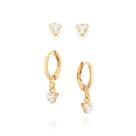 Brincos banhado ouro 3x 24k 18k e 22k femininos pequenos kit argola e segundo furo solitário cravejado zircônia rommanel 527284