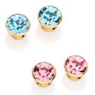 Brincos banhado ouro 3x 24k 18k e 22k femininos pequenos segundo furo solitário rommanel cristal rosa ou azul 525180