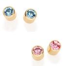 Brincos banhado ouro 3x 24k 18k e 22k femininos pequenos segundo furo solitário rommanel tubo cristal azul rosa 525179