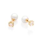 Brincos banhado ouro 3x 24k 18k e 22k femininos pérola segundo furo e zircônia ear jacket rommanel 525367