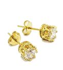 Brincos Coroa Solitário Zirconia Cristal Banho Ouro 18k 4529
