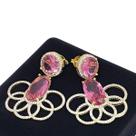Brincos Cristal Pink Rubelita Cravejados Com Zirconias Banho De Ouro 18k 3680