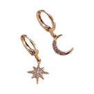 Brincos De Argola Assimétricos Em Ouro E Prata 925 Com Zircônia Cúbica Estrela E Lua Para Mulheres E
