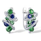 Brincos de Argola com Zircônia Cúbica Verde e Azul - Joia Elegante para Festa