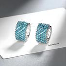Brincos de Argola Pequenos - Ouro e Prata com Turquesa Azul