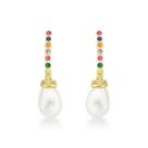 Brincos de Luxo com Pérola e Zircônias Arco-Íris Banhados a Ouro 18k Brincos de Luxo com Pérola e Zircônias Arco-Íris Banhados a Ouro 18k