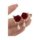 Brincos De Pérola Em Veludo Vermelho Vinho Para Mulheres, Acessórios De Joias Elegantes E Vintage De Brincos De Pérola Em Veludo Vermelho Vinho Para Mulheres, Acessórios De Joias Elegantes E Vintage De