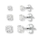 Brincos De Prata 925 Solitário Zirconia Redondo P/ 3 Furos