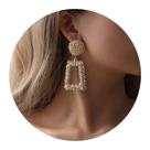 Brincos de Pressão Retangular Dourado Mulheres Festas Luxo