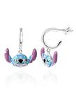 Brincos Disney Stitch Hoop prateados para mulheres