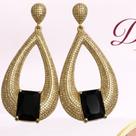 Brincos Dondocas - Dourado com pedra colorida Cor:Preto