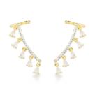 Brincos Earcuff Banhados a Ouro 18k com Elegantes Zircônias Cristais Pendentes Brincos Earcuff Banhados a Ouro 18k com Elegantes Zircônias Cristais Pendentes