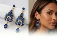 Brincos Feminino Gotas Azul Longas Luxo Strass Cravejado Banhado Zircônias Festa