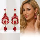 Brincos Feminino Gotas Vermelho Rubi Longas Luxo Strass Cravejado Banhado Zircônias Festa