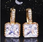 Brincos Feminino White Geometrico Cravejado Zirconia Banho Ouro 18k Dourado Estilo Luxo Casual