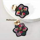Brincos Femininos Boho Artesanais Com Flores Bordadas E Contas Coloridas Joia Elegante E Moderna