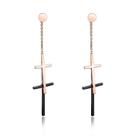 Brincos femininos de aço inoxidável longo duplo cruz pendente borla brincos pretos ouro rosa