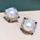 Brincos Femininos de Pérola e Zircônia - Dourado e Azul - Joia para Casamento